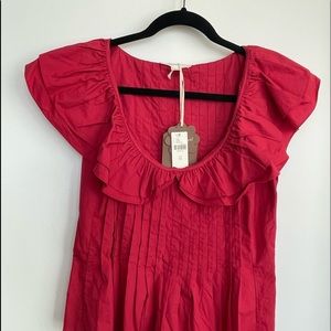 Anthropologie 100% cotton brand new red summer top. Pin tuck bodice w/ side zip
